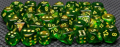 Chessex (27765): Borealis D6 16MM Maple Green with Yellow (12) 