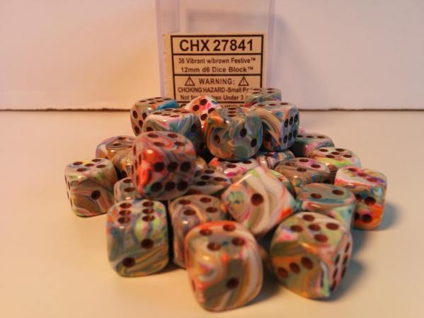 Chessex (27841): D6: 12mm: Menagerie #8 Vibrant/Brown Festive 
