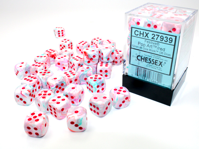 Chessex (27939): D6: 12mm: Festive: Pop Art/Red  