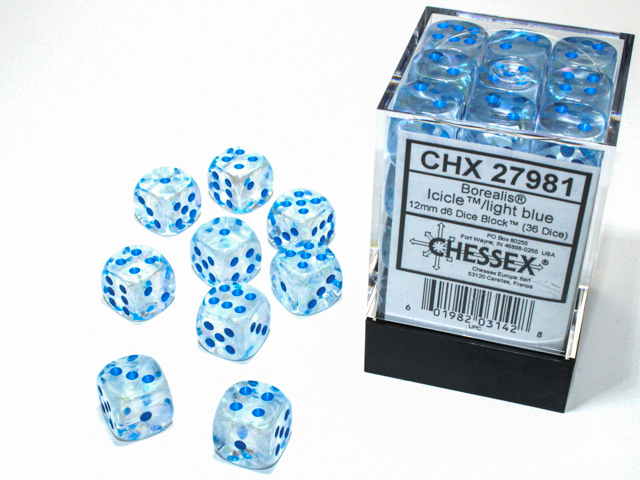 Chessex (27981): Borealis D6 12MM Icicle/Light Blue (36) 