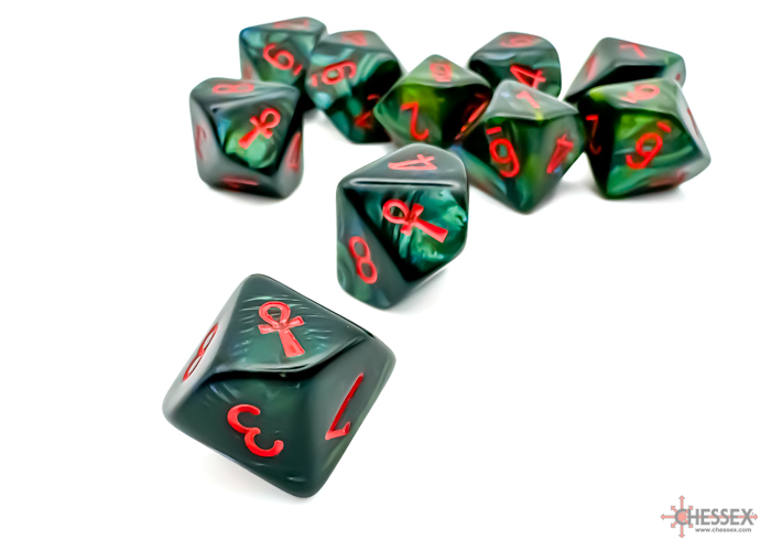 Chessex (29025): D10: Scarab: JADE/RED ANKH 