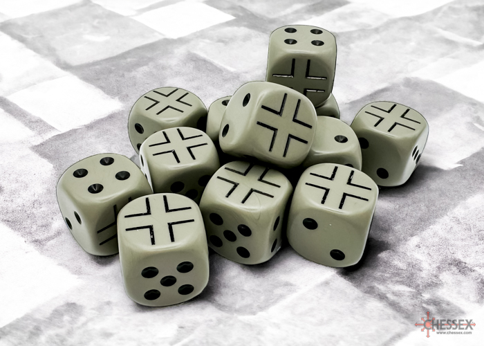 Chessex (29061): D6: 16mm: WWII GERMAN OPAQUE DARK GREY/BLACK 