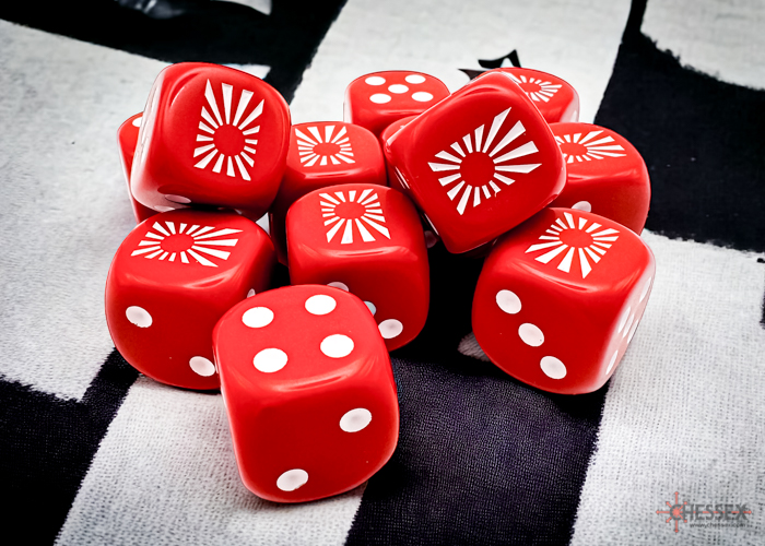 Chessex (29062): D6: 16mm: WWII JAPAN OPAQUE RED/WHITE 