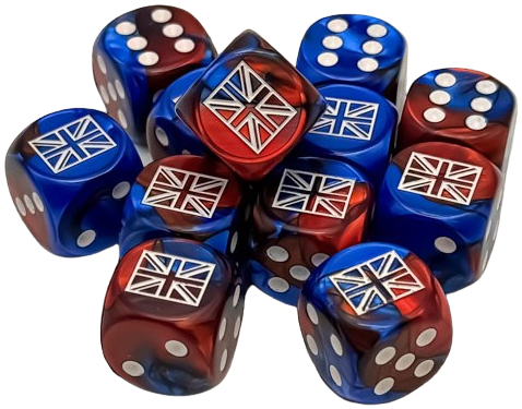 Chessex (29064): D6: 16mm: WWII GREAT BRITAIN GEMINI BLUE-RED/WHITE 
