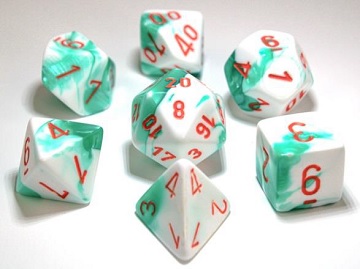 Chessex (30020): Polyhedral 7-Die Set: Gemini: Green White/Orange 