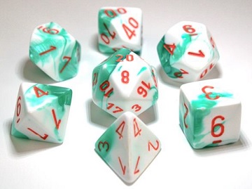 Chessex (30020): Polyhedral 7-Die Set: Gemini: Green White/Orange 