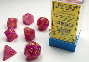 Chessex (30027): Polyhedral 7-Die Set: Leaf - Fuschia and Yellow Luminary 