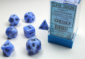 Chessex (30029): Polyhedral 7-Die Set: Vortex: Blue and Black Snow 