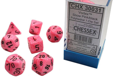 Chessex (30031): Polyhedral 7-Die Set: Vortex: Pink and Black Snow 