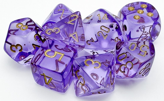 Chessex (30059): Polyhedral 7-Die Set: Translucent: Lavender/Gold 