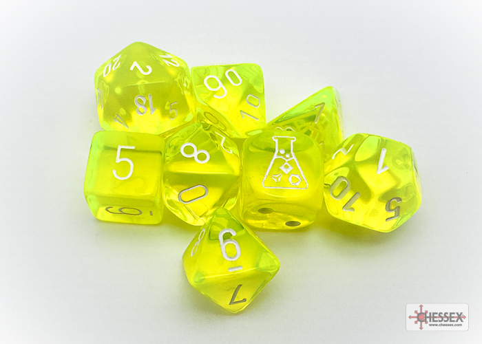 Chessex (30061): Polyhedral 7-Die Set: Translucent: Neon Yellow/White 