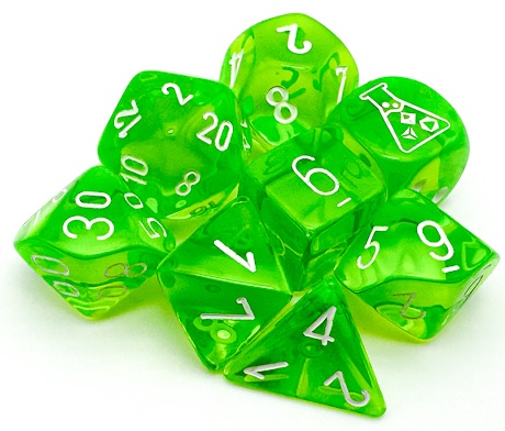 Chessex (30062): Polyhedral 7-Die Set: Translucent: Rad Green/White 