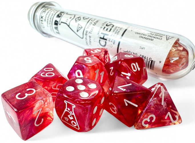 Chessex (30070): LAB DICE: Polyhedral 7-Die Set: Borrealis (Passion / White)  