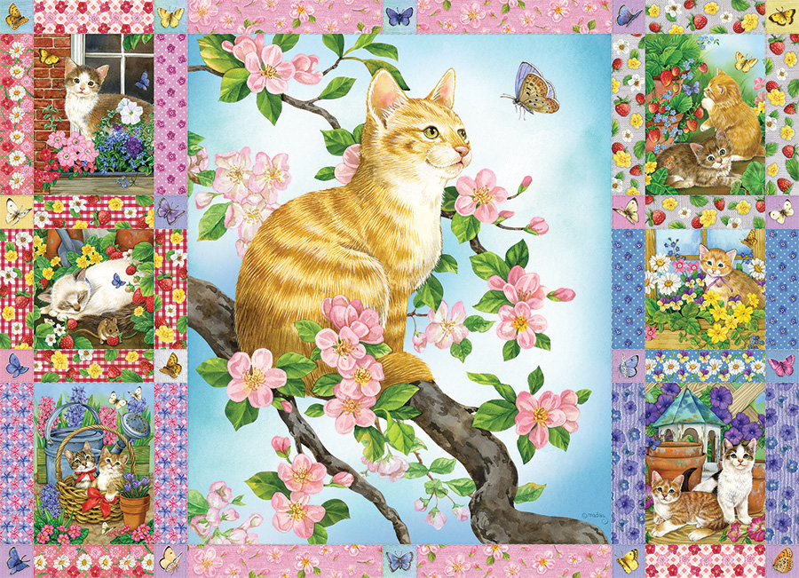 Cobble Hill Puzzles (1000): Blossom and Kittens Quilt 