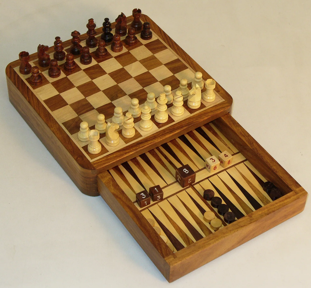 Combo Set: Sheesham Magnetic Chess/Backgammon 7" 