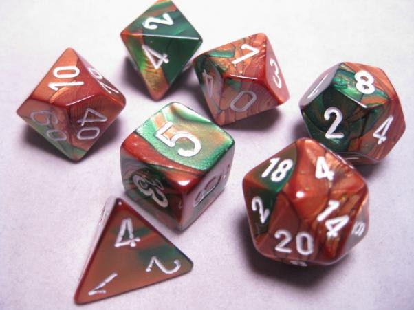 Chessex (26837): D6: 12mm: Gemini: Copper Green/White 