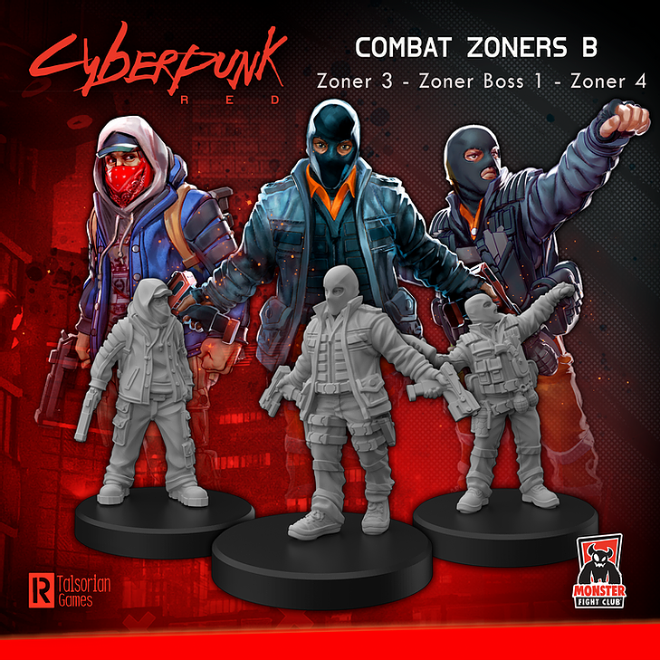 Cyberpunk Red Miniatures: Combat Zoners Set B (Zoner 3/Zoner Boss/Zoner 4) 