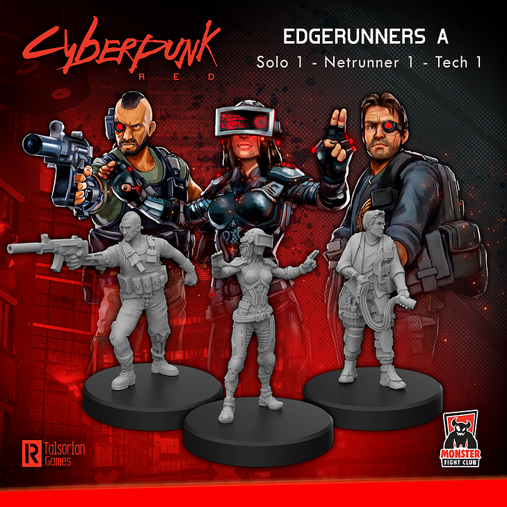 Cyberpunk Red Miniatures: Edgerunners Set A (Solo/Netrunner/Tech) 