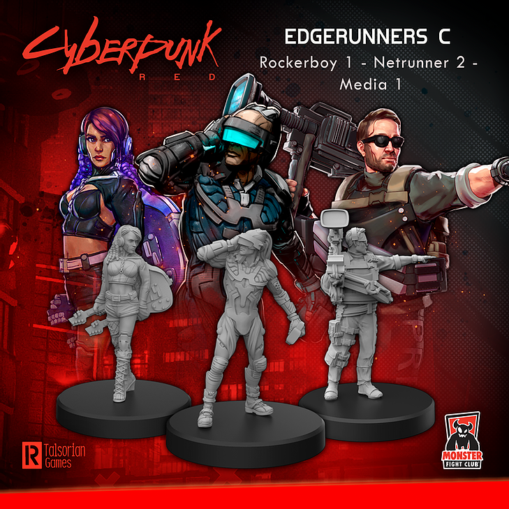 Cyberpunk Red Miniatures: Edgerunners Set C (Rocker/Netrunner/Media) 