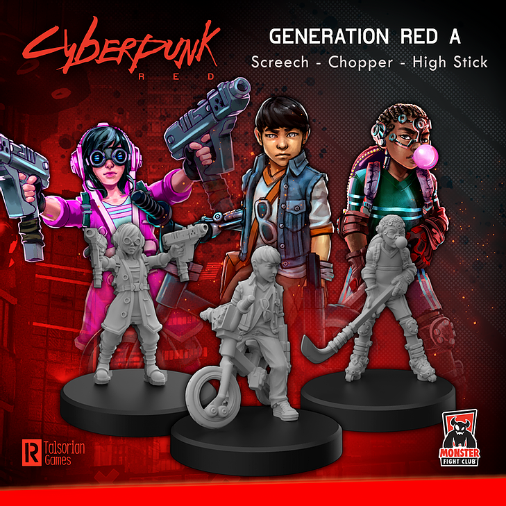 Cyberpunk Red Miniatures: Generation RED Set A (Screech/Chopper/High Stick) 