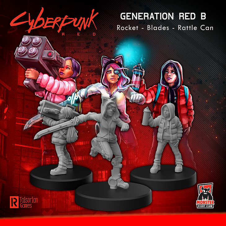 Cyberpunk Red Miniatures: Generation RED Set B (Rocket/Blades/Rattle Can) 