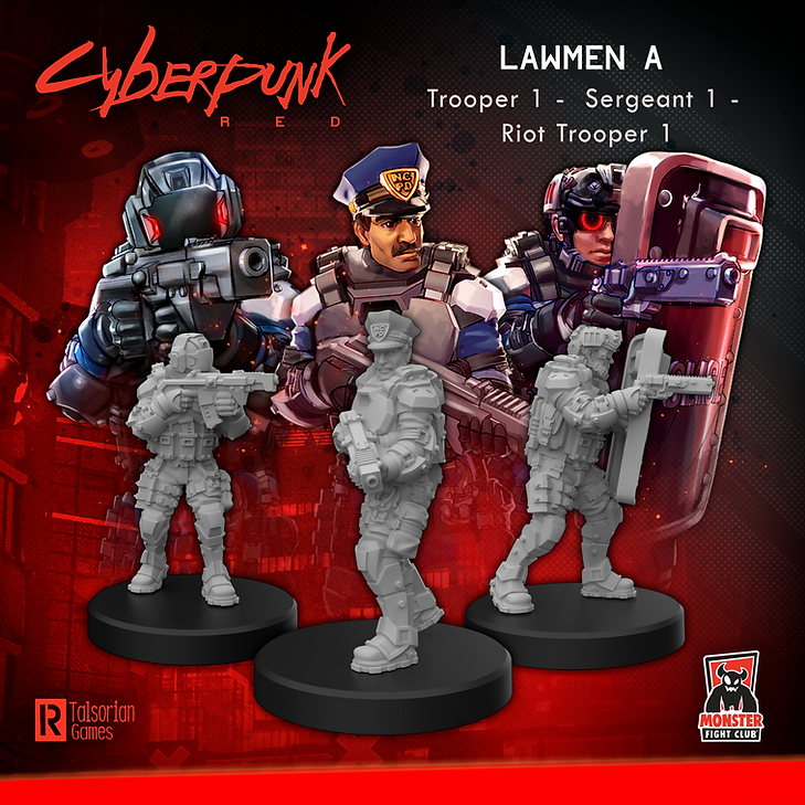 Cyberpunk Red Miniatures: Lawmen Set A (Trooper/Sergeant/Riot) 