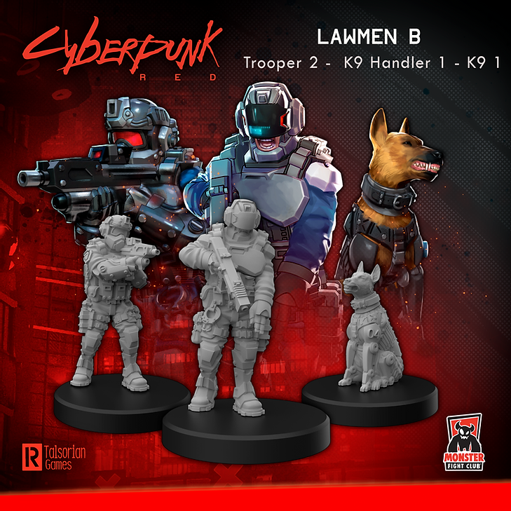 Cyberpunk Red Miniatures: Lawmen Set B (Trooper/K9 Handler/K9) 