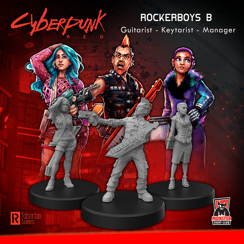 Cyberpunk Red Miniatures: Rockerboys Set A (Guitarist/Keytarist/Manager) 