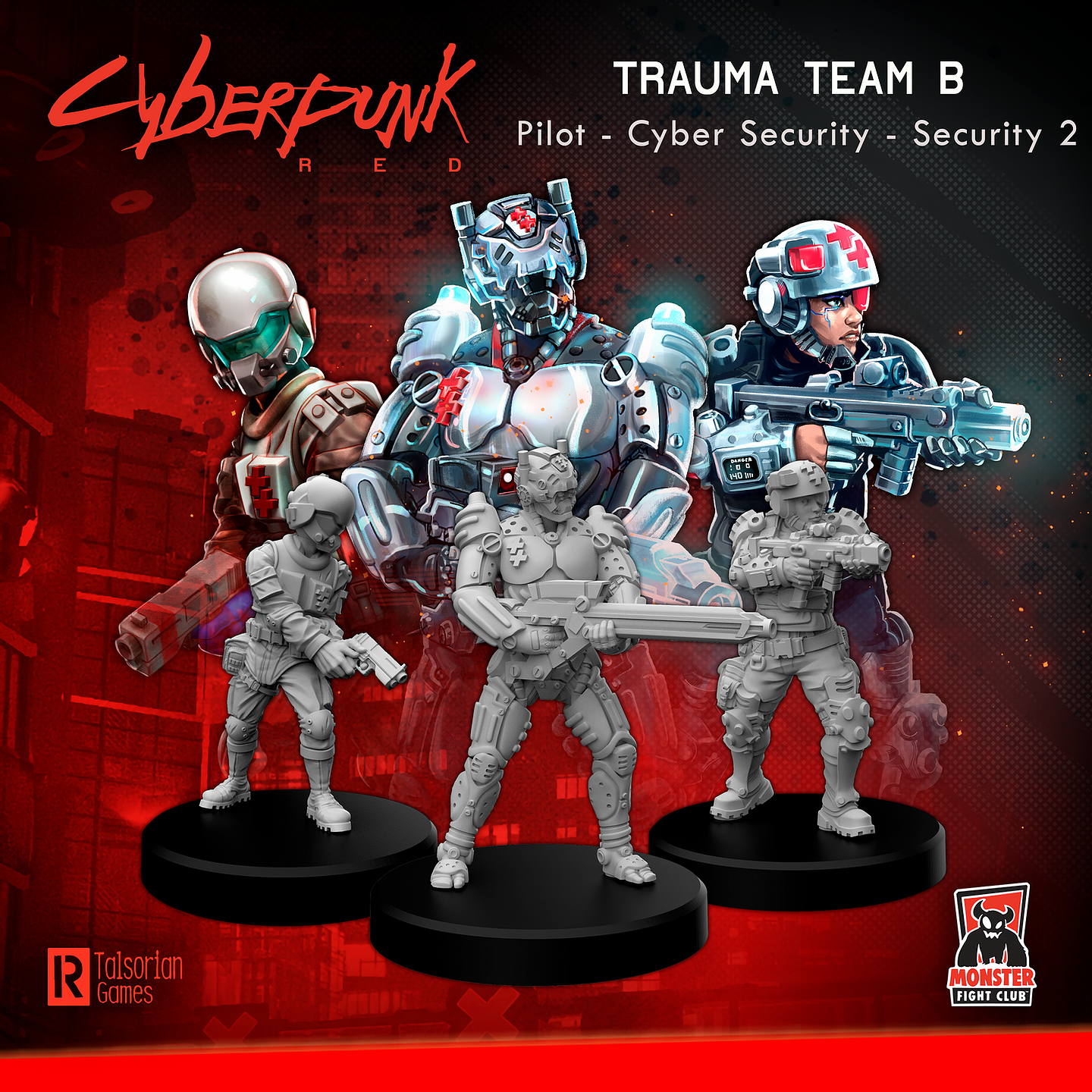 Cyberpunk Red Miniatures: Trauma Team Set B (Pilot/Cyber Security/Security) 