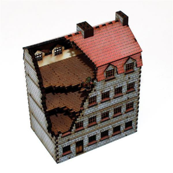 4Ground Miniatures: 15mm Pre-Painted: Damaged Stone Bank/Appartments