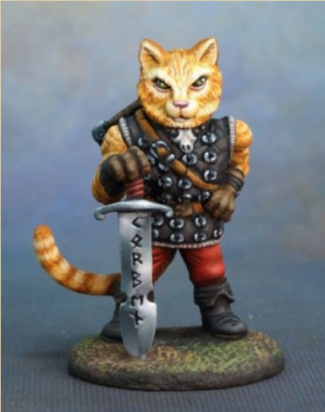 Dark Sword Miniatures: Critter Kingdoms-  Korben- Large Cat Warrior with Sword 