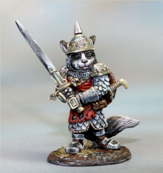 Dark Sword Miniatures: Critter Kingdoms- Ragdoll Cat Warrior with Two Handed Sword 