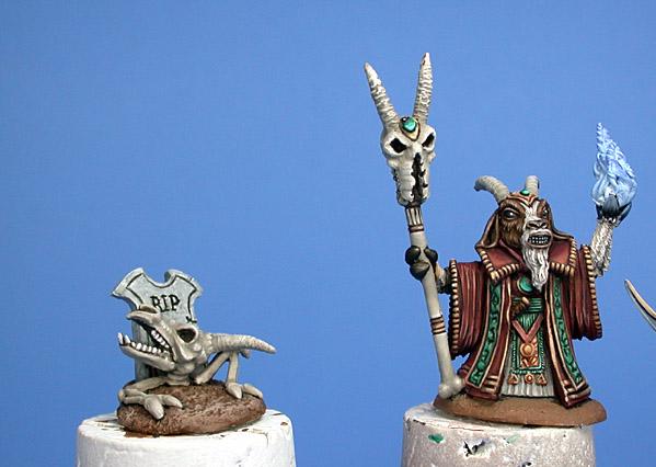 Dark Sword Miniatures: Critter Kingdoms- Goat Necromancer and Skeleton 