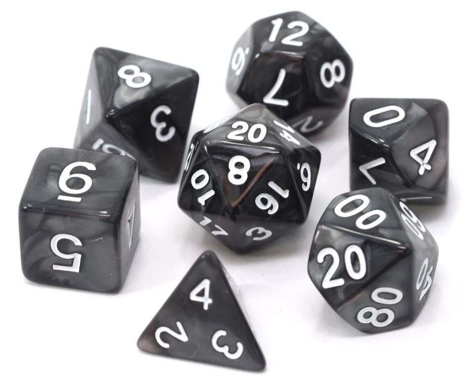 Die Hard: Poly RPG Dice Set: Black Swirl w/ White 