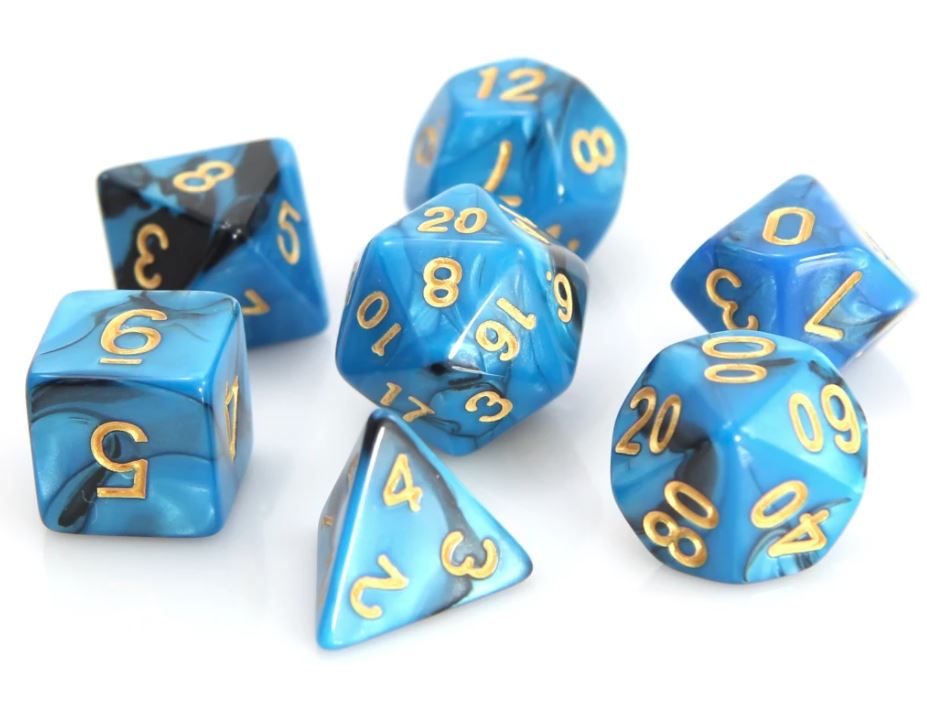 Die Hard: Poly RPG Dice Set:  Blue/Black Marble 