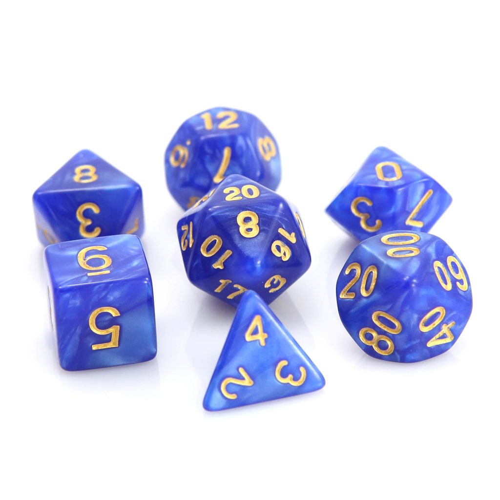 Die Hard: Poly RPG Dice Set:  Blue Swirl w/ Gold 