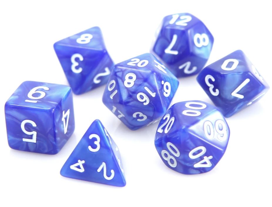 Die Hard: Poly RPG Dice Set:  Blue Swirl w/ White 