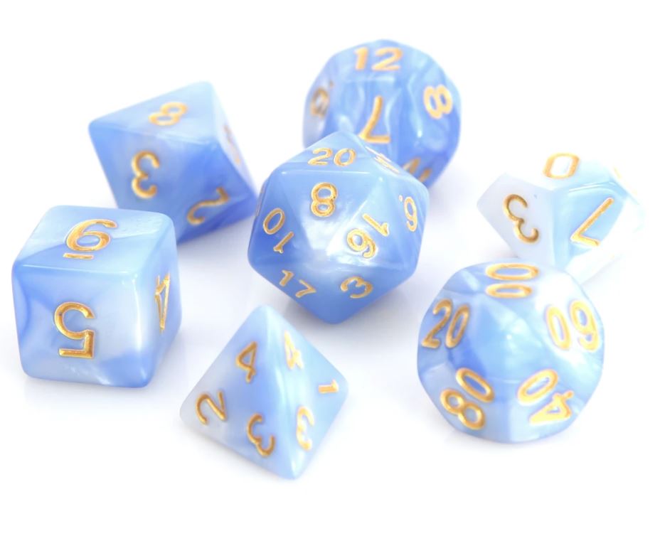 Die Hard: Poly RPG Dice Set:  Blue/White Marble 