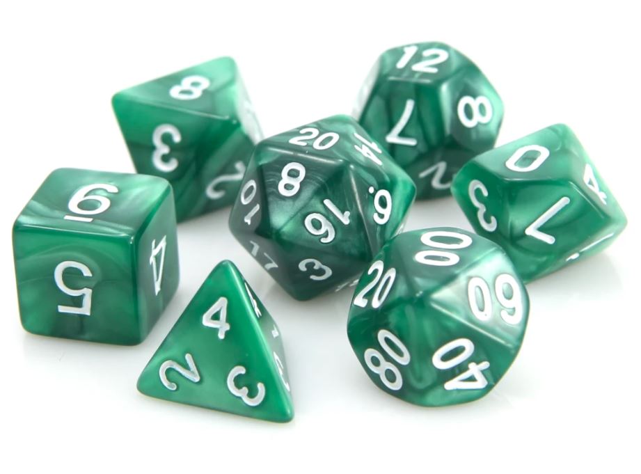 Die Hard: Poly RPG Dice Set:  Dark Green Swirl w/ White 