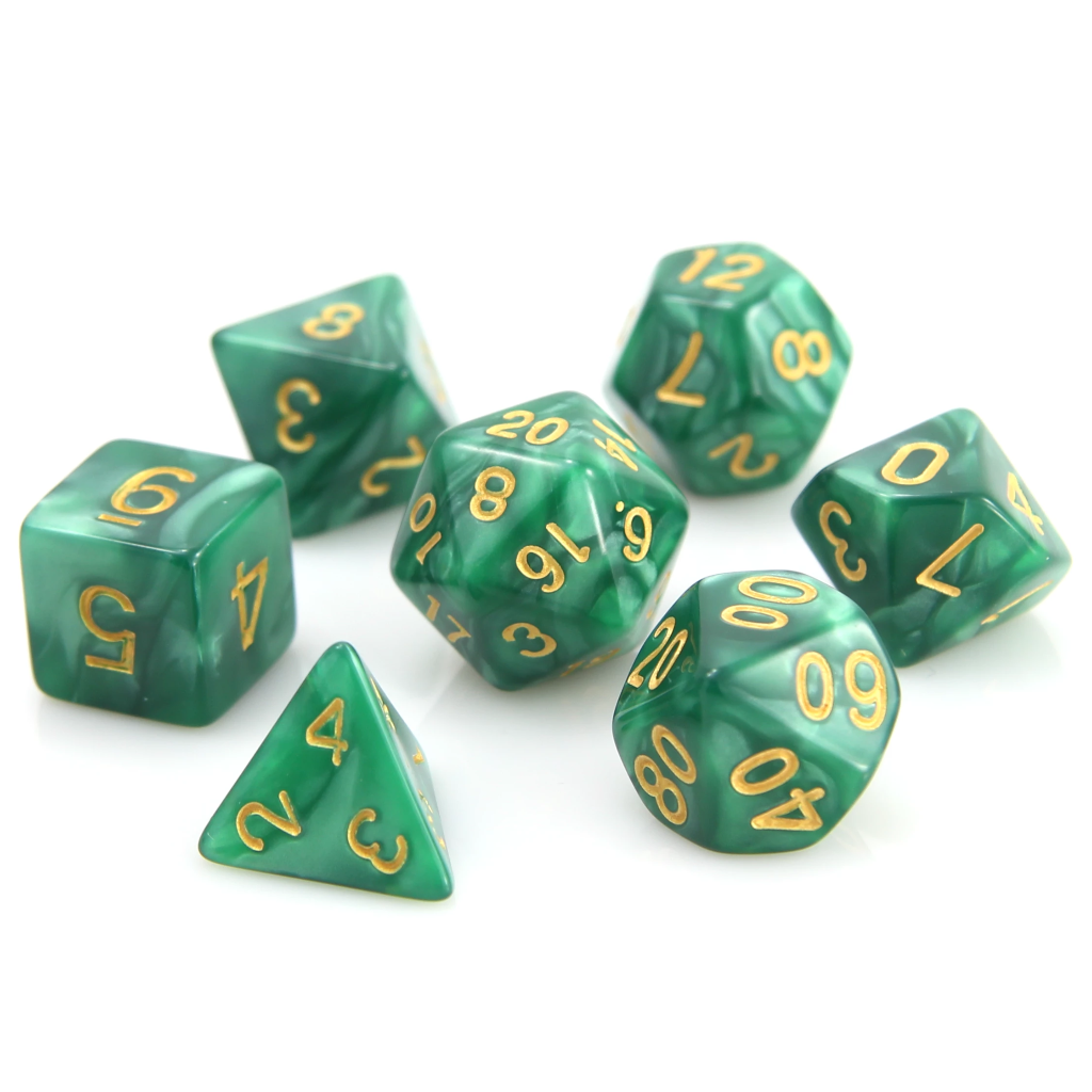 Die Hard: Poly RPG Dice Set: Green Swirl w/ Gold 