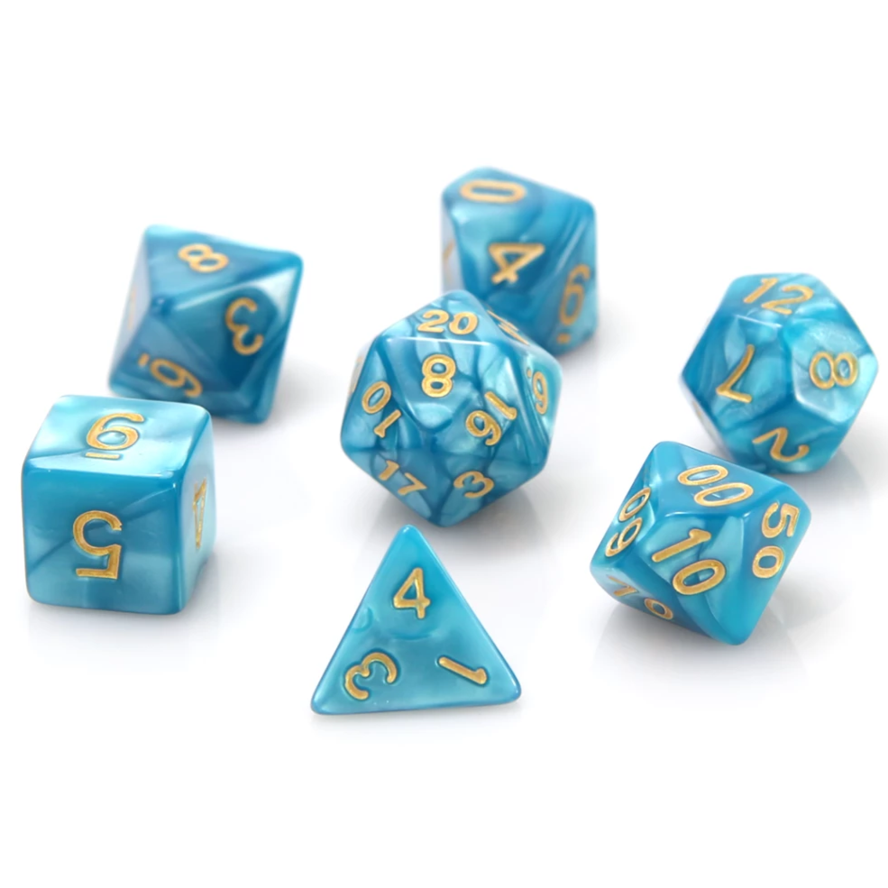 Die Hard: Poly RPG Dice Set: Teal Swirl w/ Gold 
