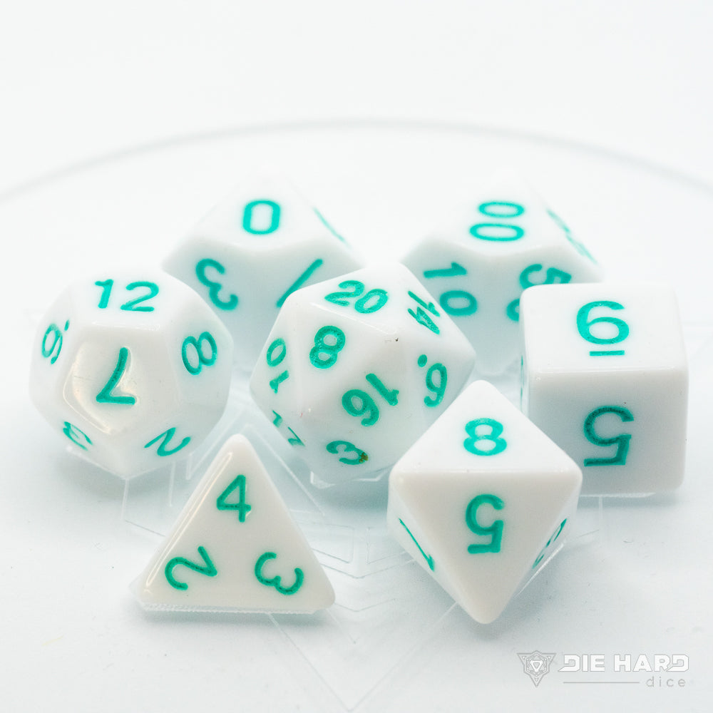 Die Hard: Poly RPG Dice Set: White w/ Pastel Teal 