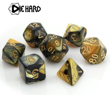 Die Hard: Poly RPG Dice Set: Yellow/ Black Marble 