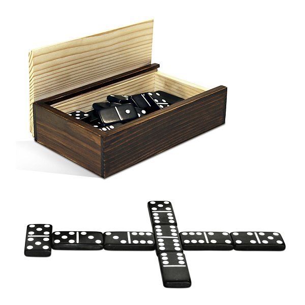Dominoes: Double 6 Black in Wood Box 