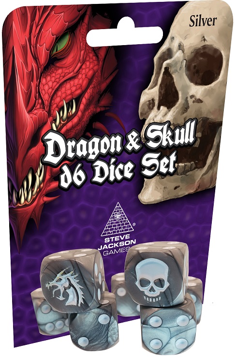 Dragon and Skull D6 Silver Dice Set 