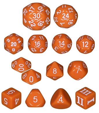 Dungeon Crawl Classics: Dice Set- Opaque Orange 14 Die Set  