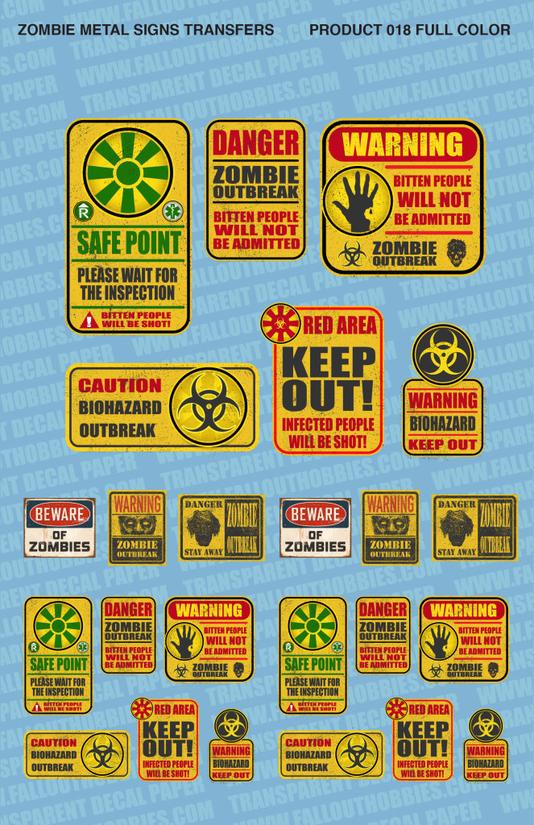 Fallout Hobbies Decals: Zombie Hazard Signs (Colour) 