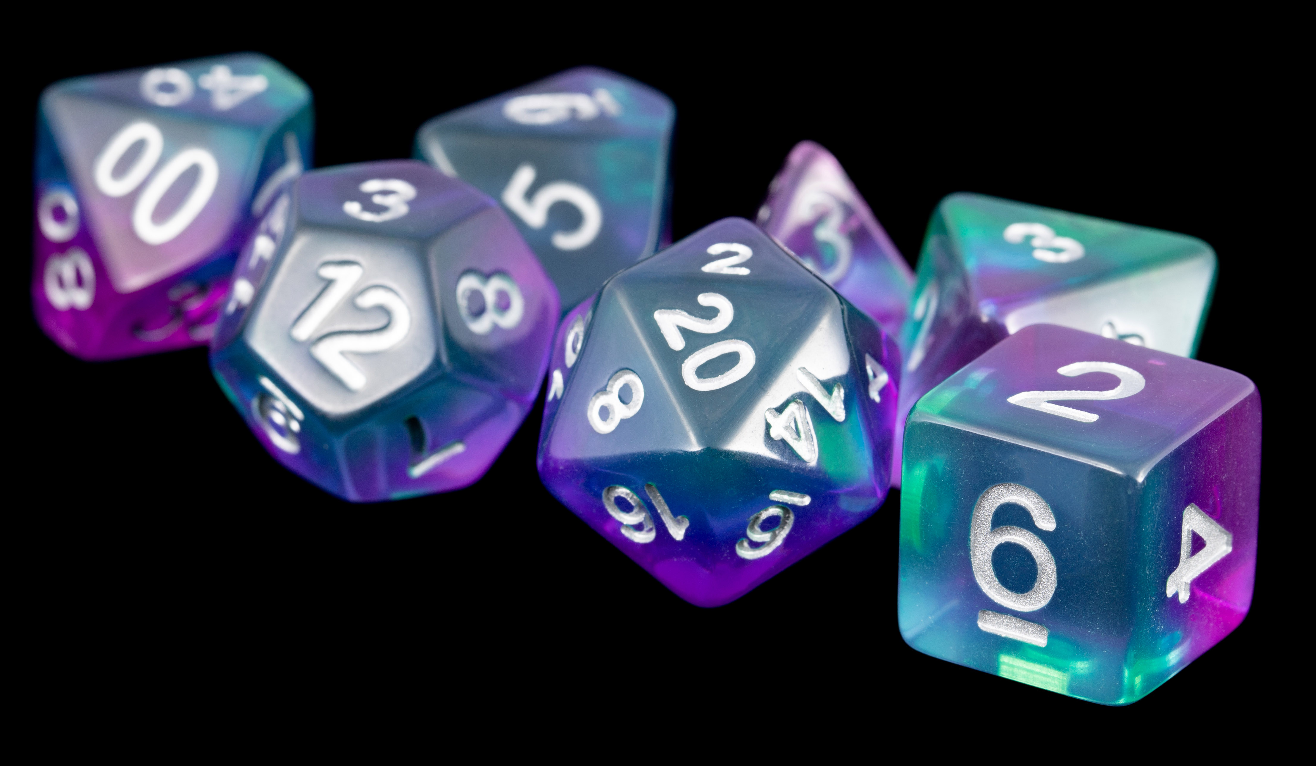 Fanroll: 7 Dice Polyhedral Set: BLUE AURORA 16MM 