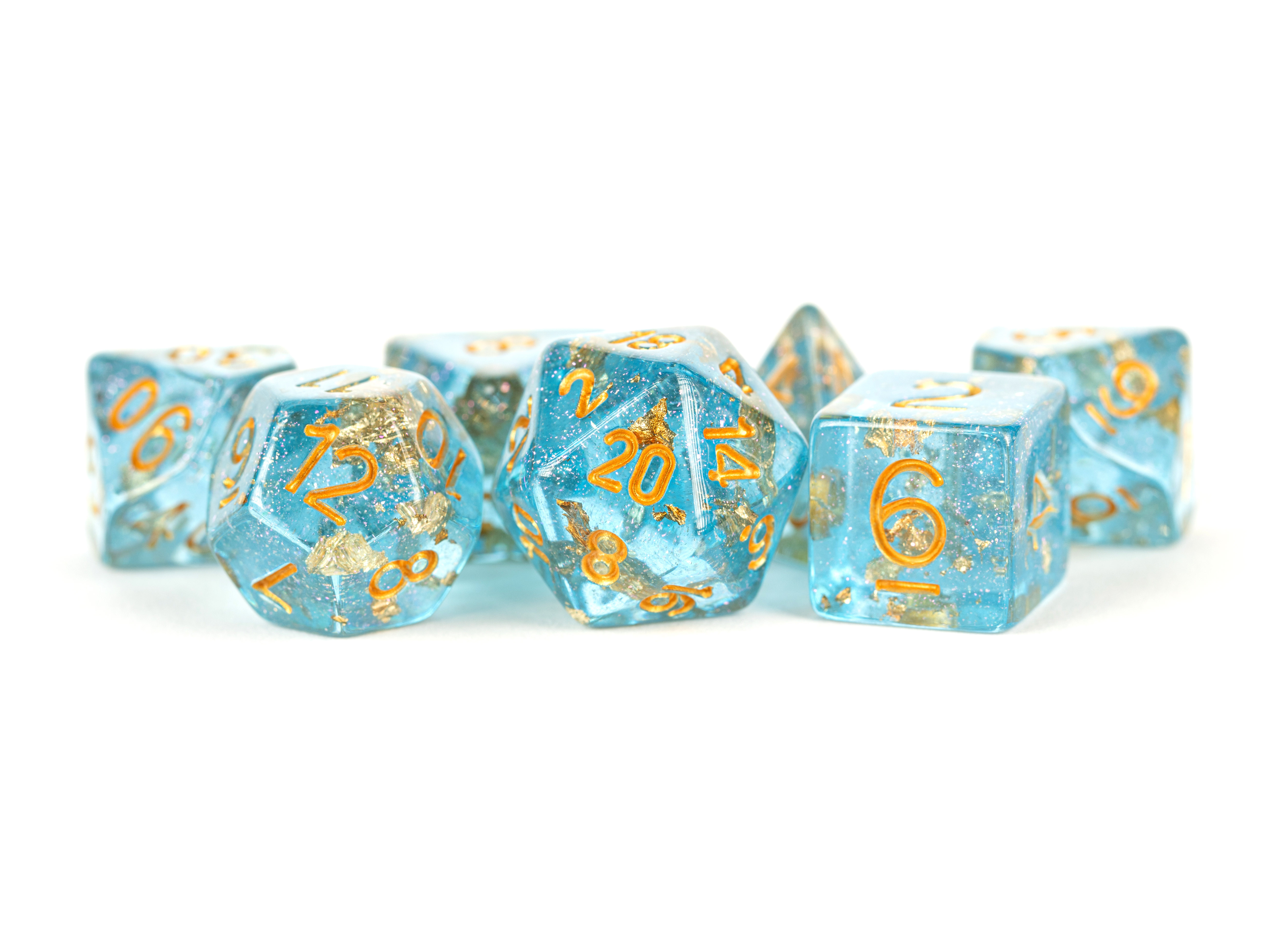 Fanroll: 7 Dice Polyhedral Set: BLUE W/ GOLD FOIL 16MM  