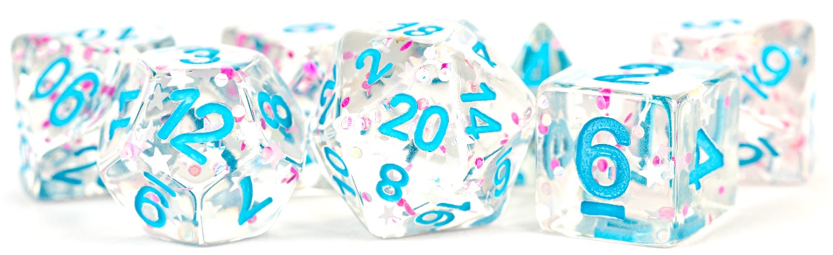 Fanroll: 7 Dice Polyhedral Set: CLEAR CONFETTI 16MM 